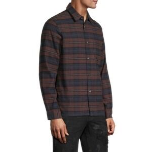 John Elliott Mens Plaid Flannel Button Up Long Sleeve Brown Blue, Slim fit 4